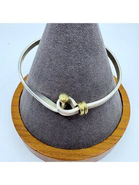 Hook Bangle Two Tone Sterling Silver 925 Bracelet Size 7.5" Fit